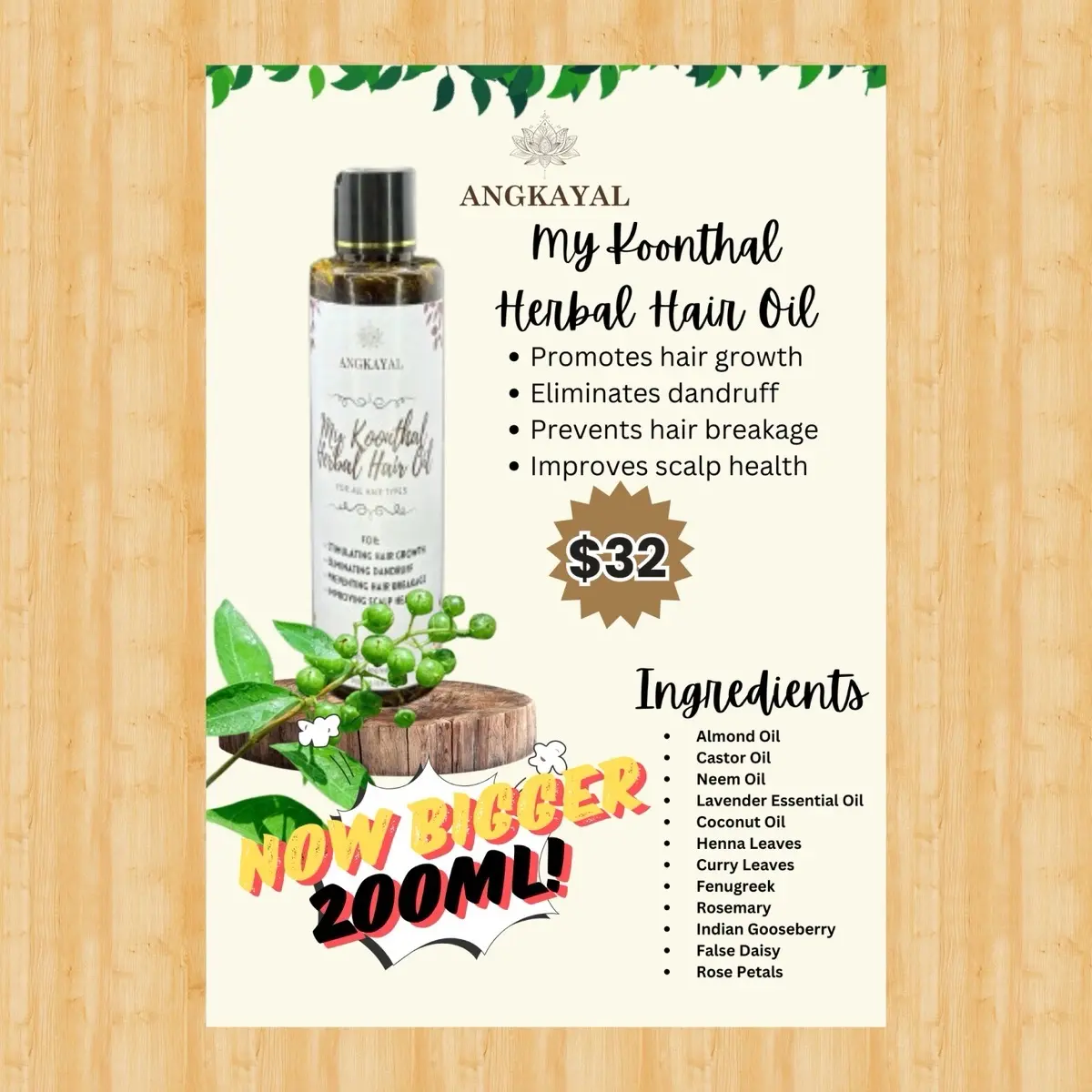 My Koonthal Herbal Hair Oil Organic - HSA NOTIFIED booster hairmask