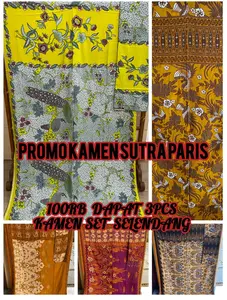 PROMO PAKET 100rban Dapat 3Pcs Pakaian Tradisional Wanita Kamen Sutra Paris Set Selendang Batik 2025