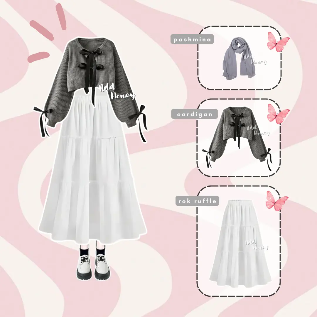 TERBARU Oneset Dress (Atasan Rajut, Rok Ruffle, Hijab) OOTD Outfit Korean Style - AH131 Muslim Wanita Baju Remaja Dewasa Gamis Setelan Linen Katun Kulot