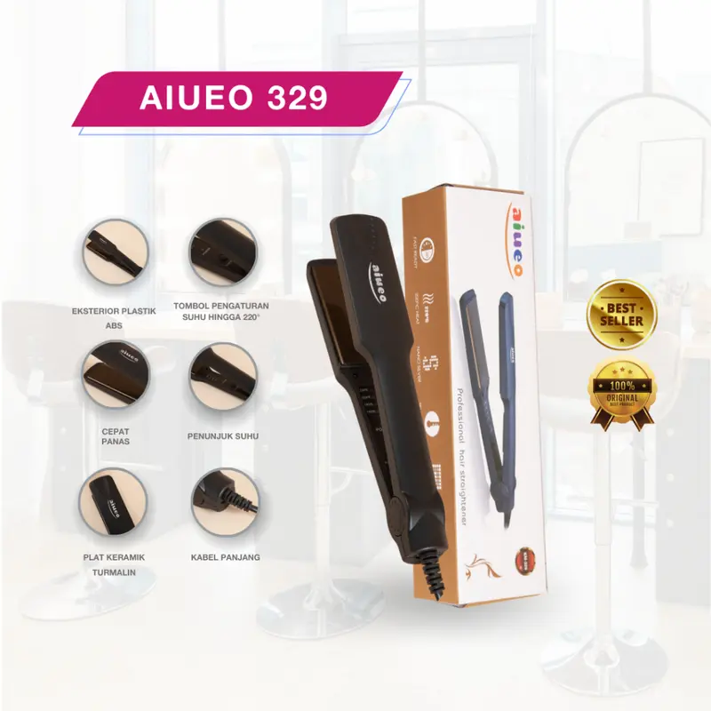AIUEO Catokan Rambut Nara 329 Catok Rambut 2 in 1 Meluruskan dan Keriting Rambut Plat Lebar Warna Hitam 1