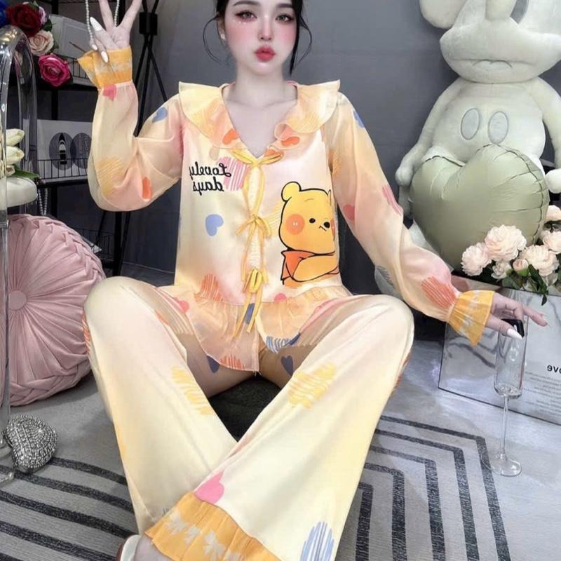 đồ bộ cổ V phối ren tiểu thư nút nơ