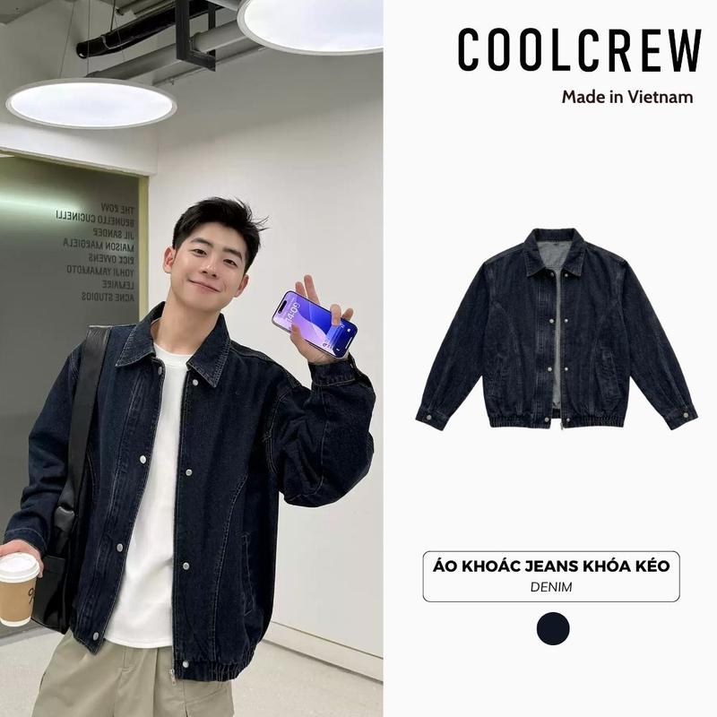 Áo Khoác Jeans Khóa Kéo COOLCREW Cổ Bẻ Form Rộng Unisex Chất Liệu Denim Dày Dặn Cao Cấp Phong Cách Hàn Quốc AKD172