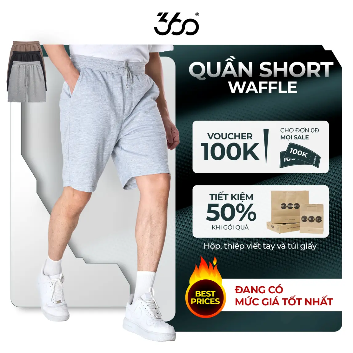 Có Túi đen trắng xám nâu form rộng thương hiệu 360Boutique sooc lửng chất liệu cotton thoáng mát - QSNOL510