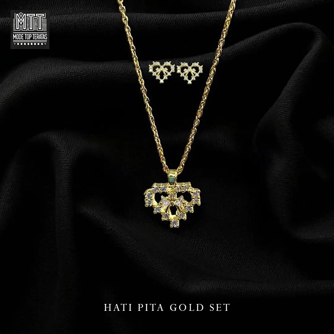 Mode Top Teratas - Set Kalung Dan Anting Titanium Silver Hati Gold