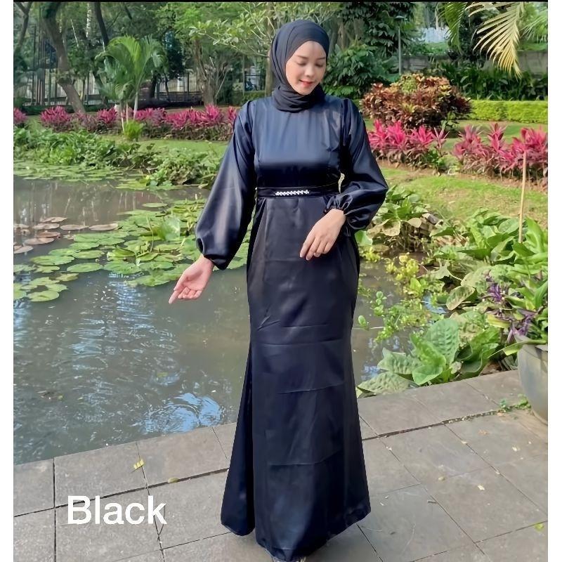 RINJANI DRESS GAMIS SATIN SILK TERMURAH PAKAIAN WANITA MUSLIM DRESS REMAJA PREMIUM FREE BELT PAYET DRESS POLOS MEWAH SIMPLE TERBARU 7
