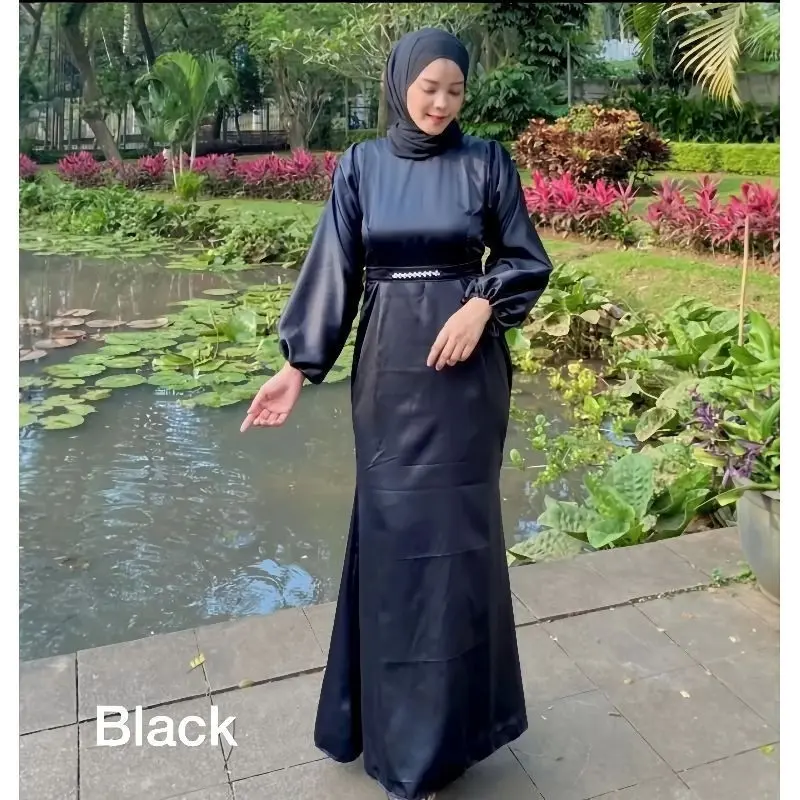 RINJANI DRESS GAMIS SATIN SILK TERMURAH PAKAIAN WANITA MUSLIM DRESS REMAJA PREMIUM FREE BELT PAYET DRESS POLOS MEWAH SIMPLE TERBARU 6