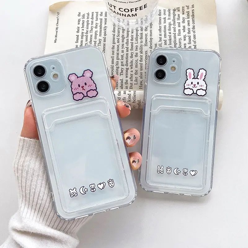 Clear Case untuk Vivo Y19s Y03 Y18 Y28 Y36 Y27S Y27 Y02 Y16 Y15S Y21 Y20 Y51 Y17 Y12 Y50 Y95 motif Kelinci Slot Card Holder Wallet Softcase Casing
