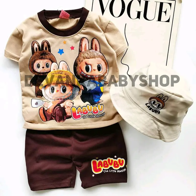 BAJU LABUBU ANAK  COWOK CEWEK SETELAN ANAK MOTIF BONEKA LABUBU LUCU BISA PAKAI TOPI UNTUK ANAK UMUR 1-10 TAHUN Perempuan Parsel Bayi 0