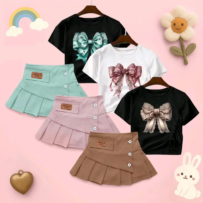 Arsyila kids Oneset Queen Setelan Anak Perempuan 8bulan-8tahun Fashion Kaos Combad 30s Model Crop Top & Rok Semiwol Lembut 0