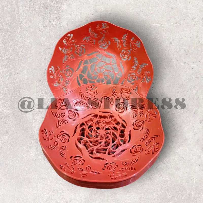 set peralatan makan ( PAKET USAHA 24PCS) Piring Rotan Batik Cekung Motif Ukir 22cm  Free Centong 1 Pcs Souvenir Plastik Kitchenware 4