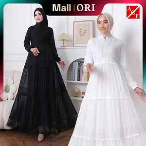 Agnes Hijab - Azzahra Dress Gamis Putih Lebaran 2026 Baju Muslim Wanita Dewasa Gaun Pesta Akad Mewah Pengajian Manasik Haji Umroh 825