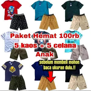 Setelan Baju dan Celana Pendek Motif 100 dapat 10 Pcs Promo Paket Kaos Anak Termurah Fashion
