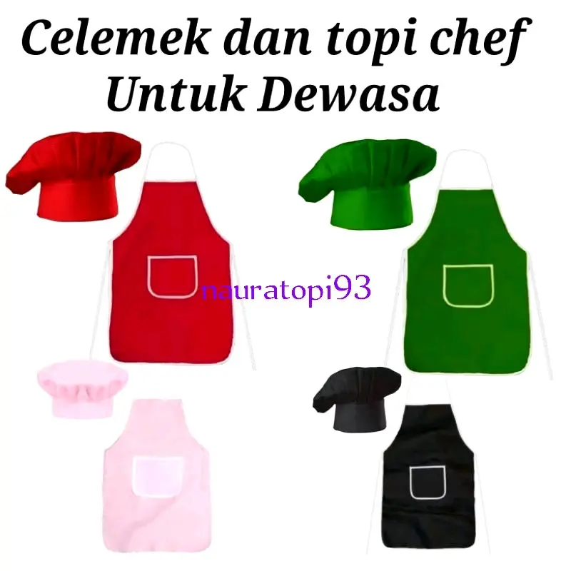 satu set celemek dan topi chef dewasa bordir nama/afron dan topi koki dewasa custom nama