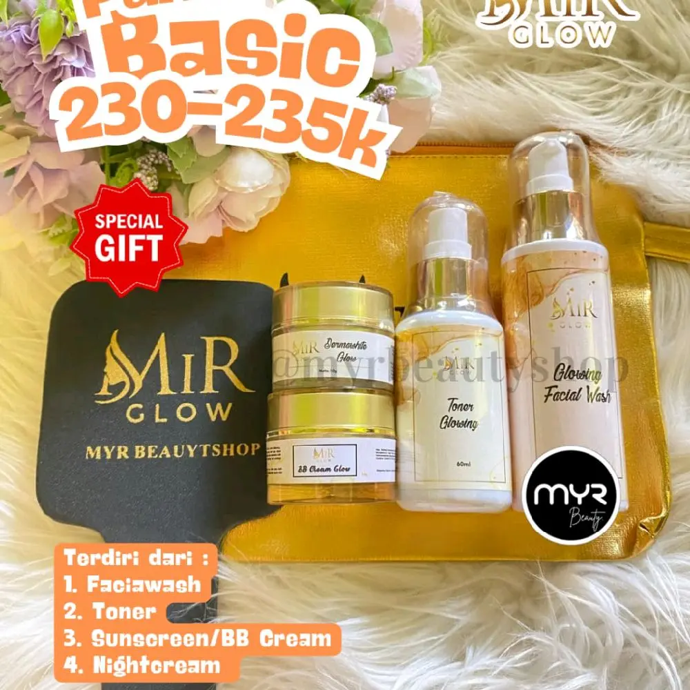 MIR GLOW SKINCARE BASIC WHITENING free GIFT RANDOM Wajah Pencerah  Aging Perawatan Pelembab Facial Hitam Muka