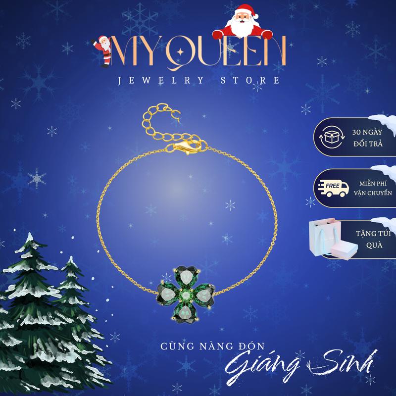  Lắc tay charm HOA XANH LỤC BẢO thiết kế kiểu cắt giọt nước tinh tế dịu dàng dây đeo mảnh tôn vẻ đẹp của tay chất liệu titan mạ vàng 