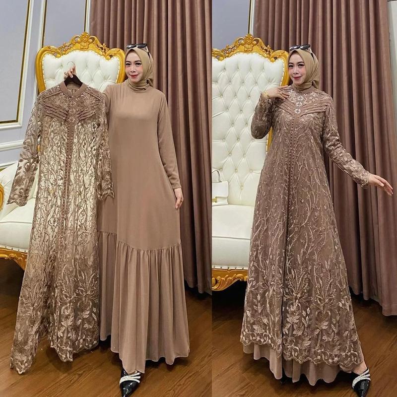 AF - ZALLIA DRESS Bahan ceruty baby doll full furing outer brukat terpisah / gamis brokat model terbaru 2024 super mewah / gamis kondangan kekinian kualitas premium / gamis lebaran 2025 terlaris / gamis wanita dewasa / gamis viral termurah bisa ( COD ) 6