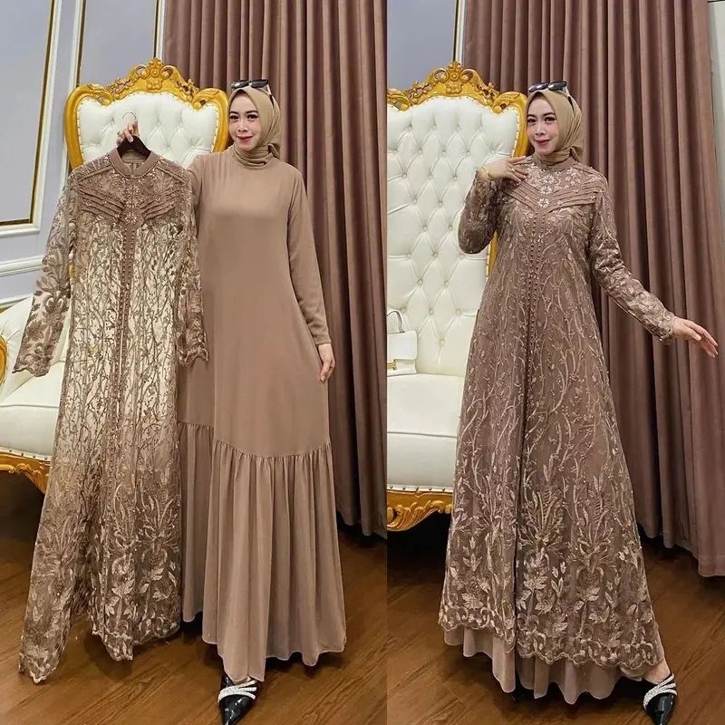 AF - ZALLIA DRESS Bahan ceruty baby doll full furing outer brukat terpisah / gamis brokat model terbaru 2024 super mewah / gamis kondangan kekinian kualitas premium / gamis lebaran 2025 terlaris / gamis wanita dewasa / gamis viral termurah bisa ( COD ) 5