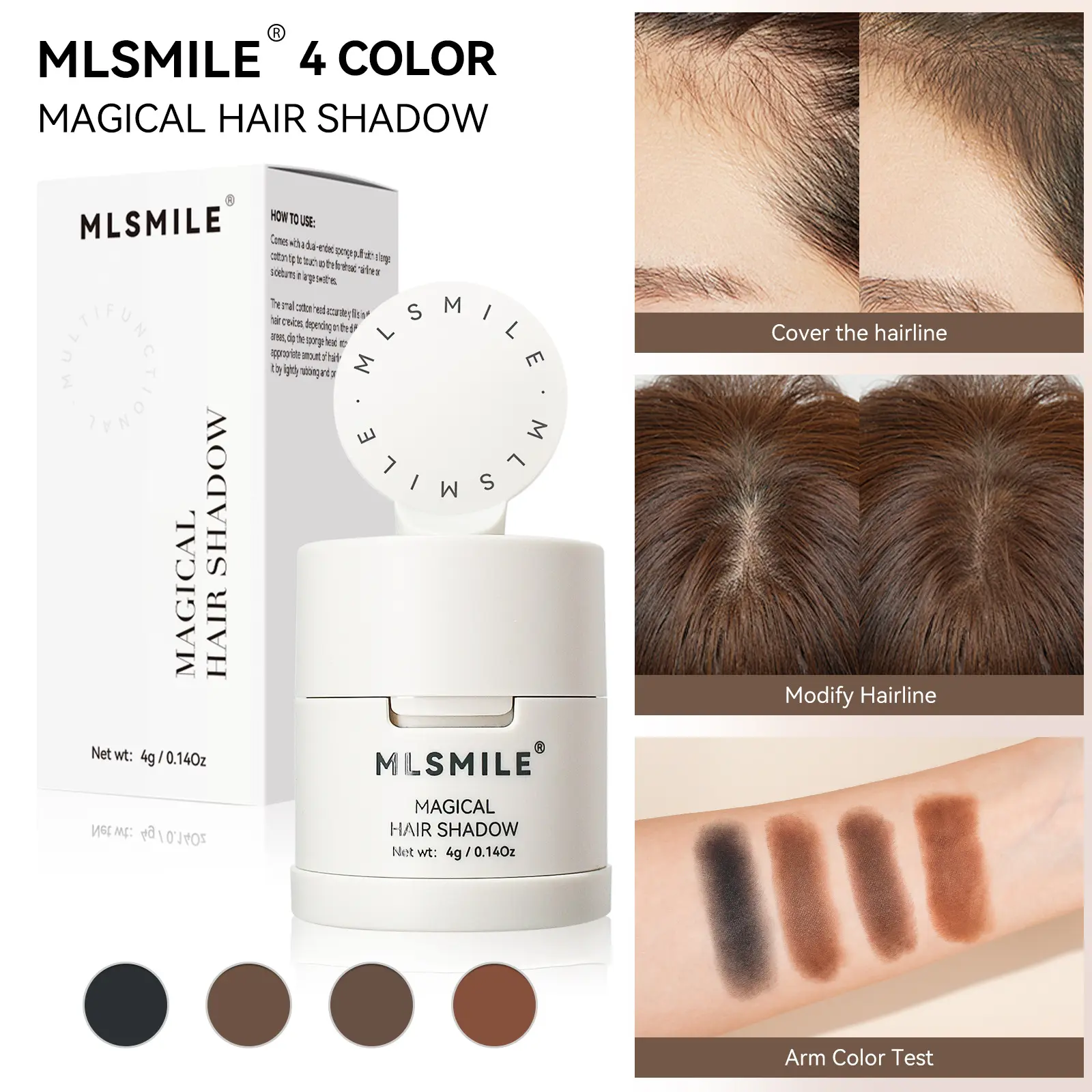 MLSMILE Bedak Garis Rambut Tahan Air dan Tahan Keringat Perbaikan Bayangan Jahitan Rambut Halus Menutupi Bedak Alis Merah Muda