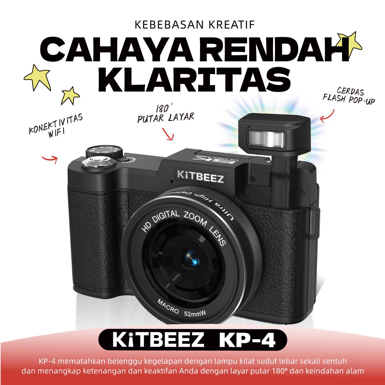 【KiTBEEZ KP-4】 Kamera Digital 5K WiFi 75MP dengan Zoom Digital 18X, Layar Putar 180°, Flash Intelligent Muncul Otomatis untuk Selfie & Pembuatan Vlog 【KiTBEEZ KP-4】 Kamera Digital 5K WiFi 75MP dengan Zoom Digital 18X, Layar Putar 180°, Flash Intelligent Muncul Otomatis untuk Selfie & Pembuatan Vlog