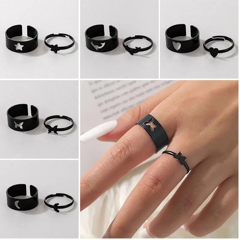 [Yybooklu]COD European American Versatile Hip-hop Ring Set Star Moon Punk Geometric Simple Ring 3