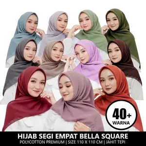 Bella Square Premium Anti Letoy | Hijab Kerudung Segi Empat Bella Square 40+ Warna Lembut Nyaman