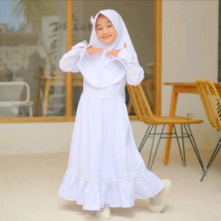 gamis anak perempuan manasik anak muslim perempuan 3-10th Baju Syari Katun Lembut Nyaman Dress Kerudung 4