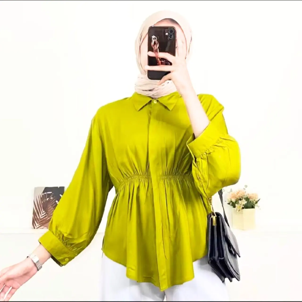 seira id I Alya Shirt Kemeja Kerut Wanita Oversize Atasan Wanita Kekinian Baju Katun Rayon Panjang Casual