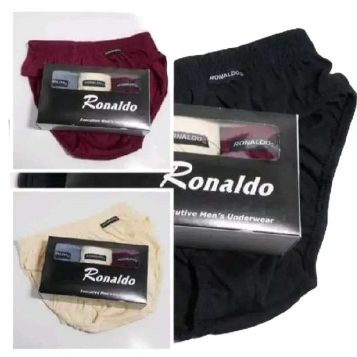 Celana Dalam Pria Dewasa Ronaldo - 3 Pcs - Bahan Katun - Motif Polos - Lingkar Pinggang M/L/XL - Lembut, Segi, Nyaman, Boxer, Keren