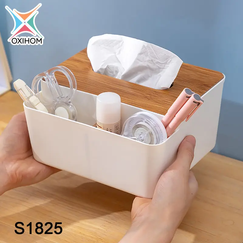 Oxihom Tempat Tisu Rak Kosmetik Rak Make Up Stationary Rak Dapur Kotak Tissue Kayu Plastik Penyimpanan 3