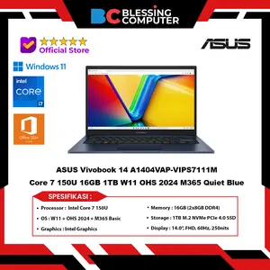 ASUS Vivobook 14 A1404VAP VIPS7111M Core 7 150U 16GB 1TB W11 OHS M365 Quiet Blue