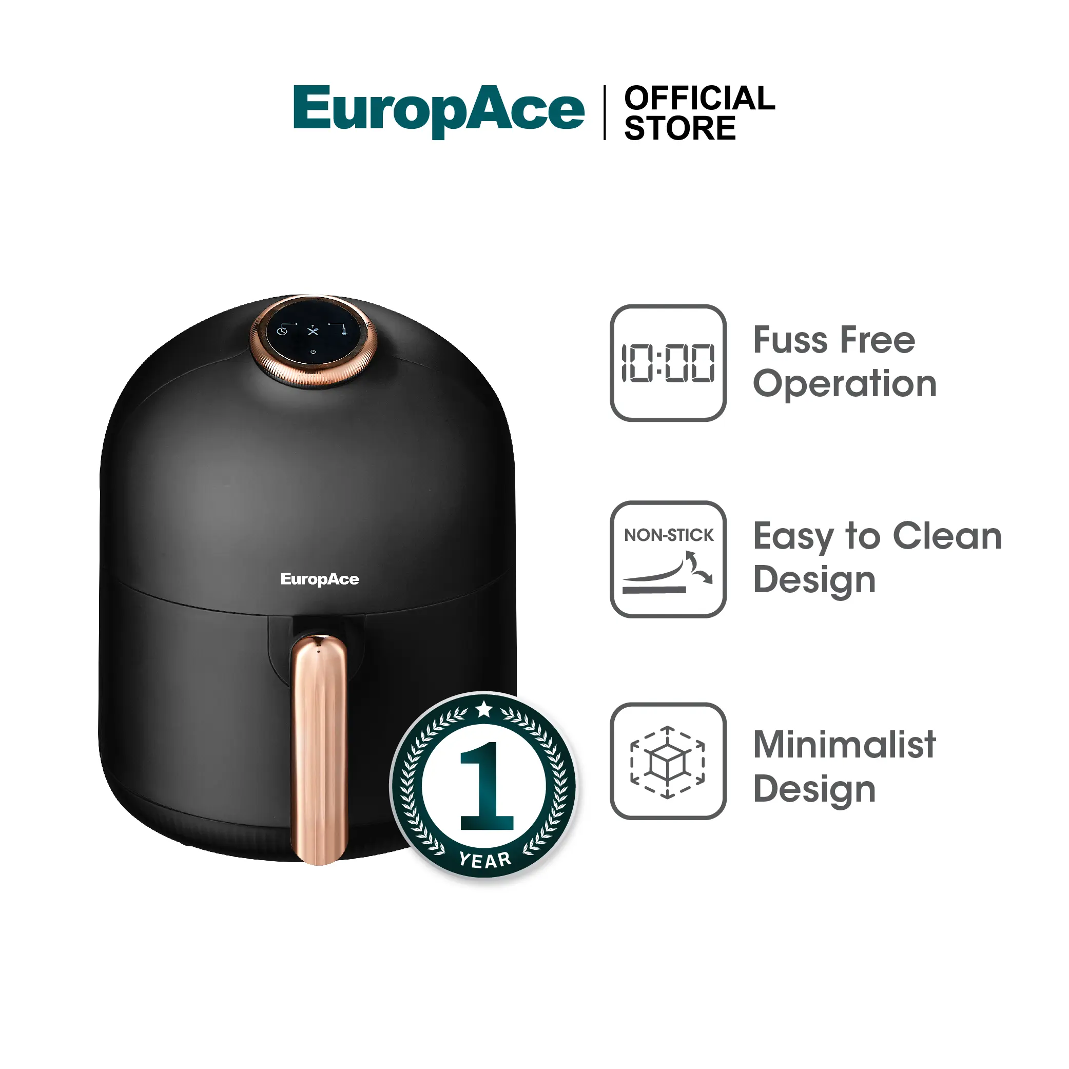 EuropAce 3.5L Air Fryer| EAF 7351Z (Black)| Easy to Use With Digital Control & Fuss Free Operation