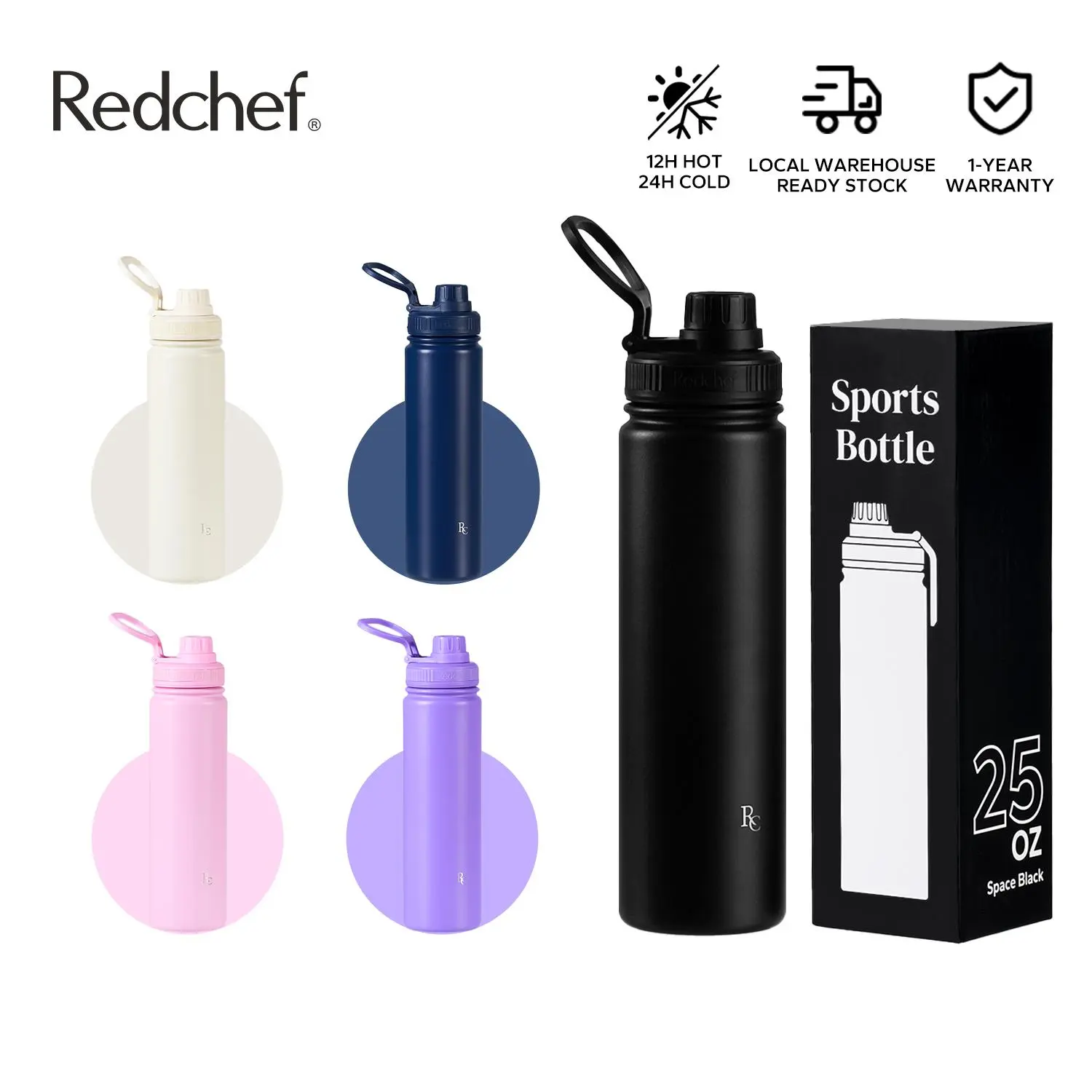 Redchef 750ml Bình Nước Thép Không Gỉ Giữ Nhiệt 24H/12H Chống Rò Không BPA Lý Tưởng Cho Đi Làm Đi Học & Du Lịch
