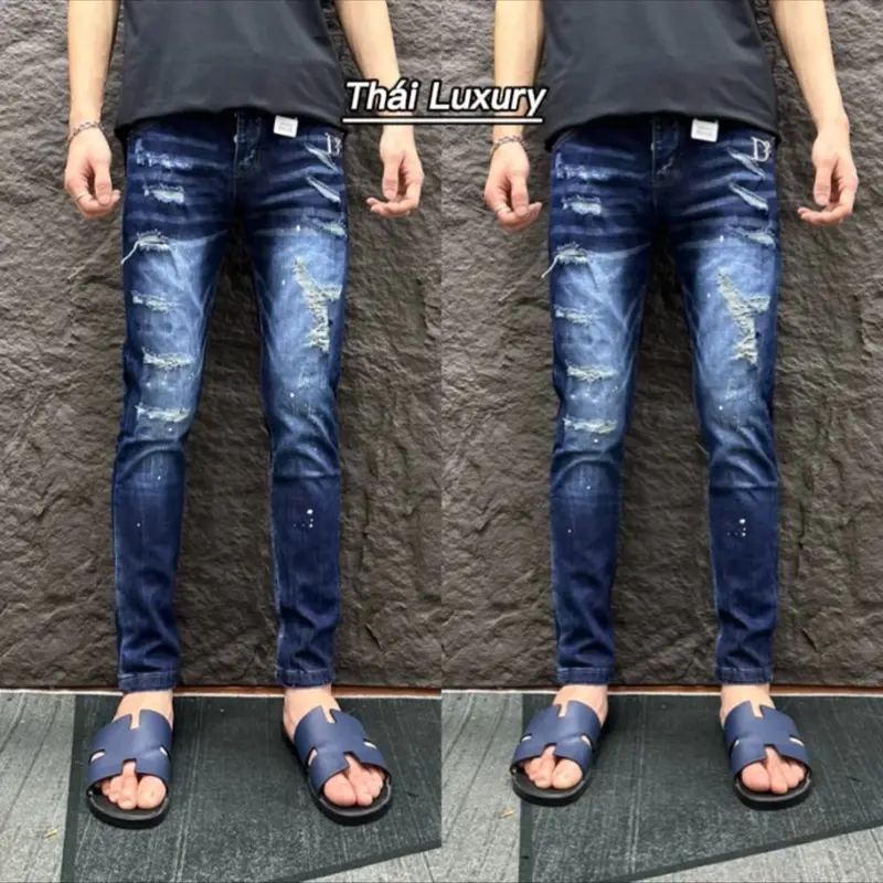 [ Tặng Lì Xì ]Quần jeans xanh rách nhiều M23 4 cúc được ktra hàng quần nam có thể giặt máy thường dai Menswear Pants