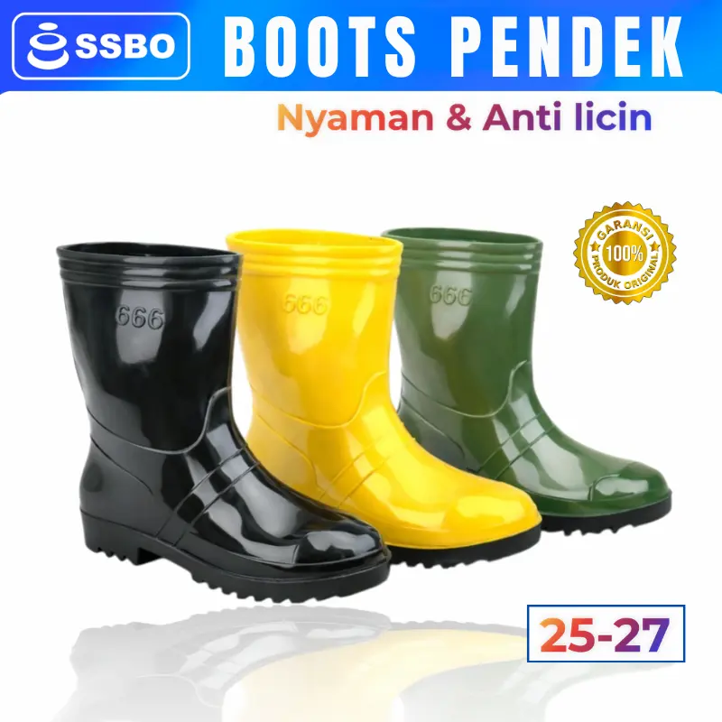 SSBO Sepatu Boot Pendek Pria & Wanita 3 Warna Sepatu Berkebun Proyek Anti Slip Bahan Pvc Premium Murah BISA COD