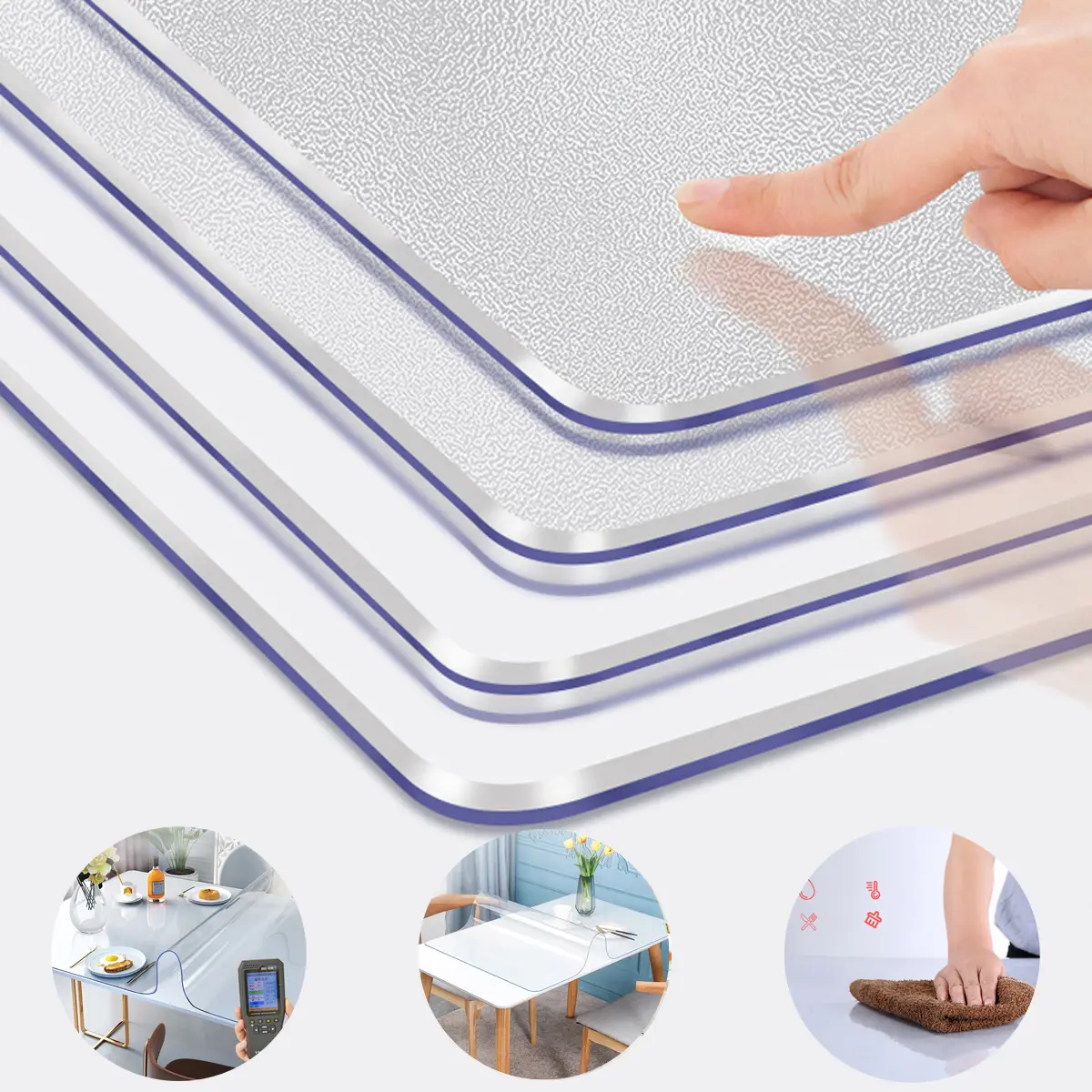 1 mm PVC Table Cover Cloth Plastic Table Cloth 4/6/8 Seater Waterproof Transparent Anti-slip Oil-proof Mat