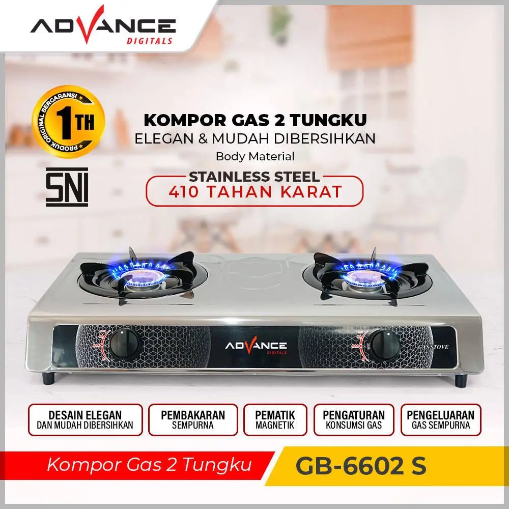 【COD】Kompor Gas Stainless Advance GB-6602S 2 Tungku Garansi Resmi 1 Tahun