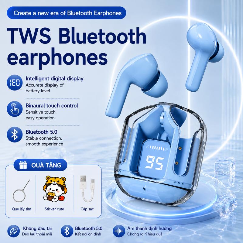 Tai nghe Bluetooth không dây tích hợp micro đàm thoại rõ ràng, âm thanh trong trẻo, kết nối ổn định, thiết kế tối giản hiện đại, mang lại trải nghiệm tiện lợi khi làm việc, gọi điện và giải trí