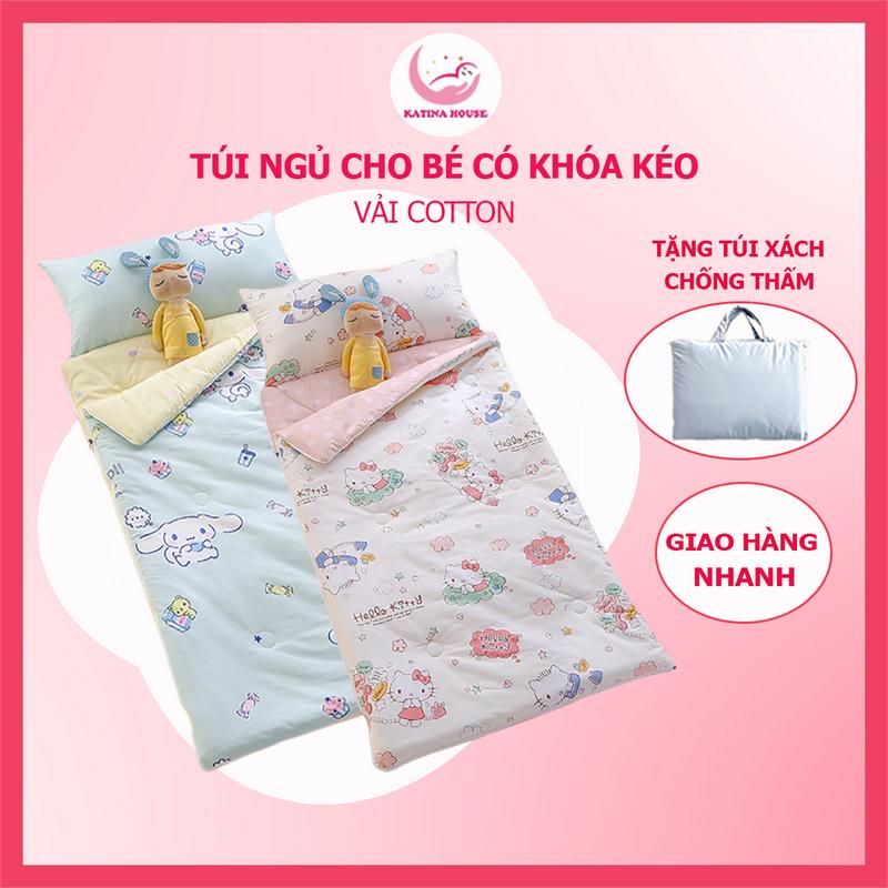 Túi ngủ cho bé có khóa kéo tiện lợi, KT 75x180cm, vải cotton mềm thoáng mát