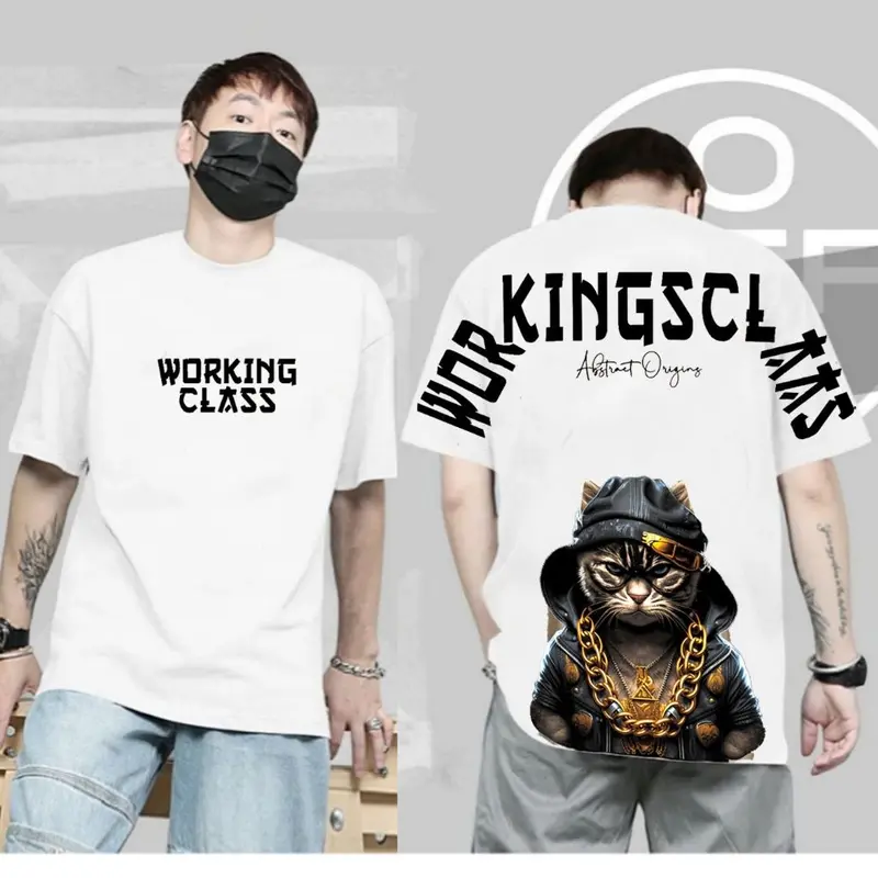 Tshirt kaos distro terkeren Motif Kucing Working class katun combed terlaris terbaru 2024 cowok dan cewek Baju Unisex Lembut 1
