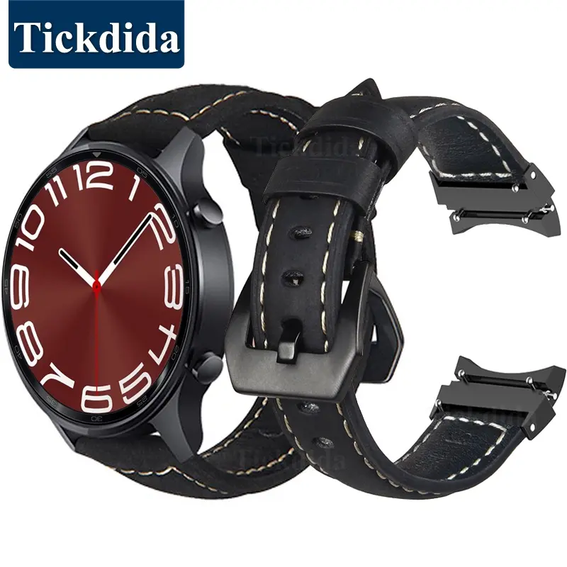 For Samsung Galaxy Watch 6 Classic 47mm 43mm Leather Strap Vintage Cow Leather Watchband for Galaxy Watch 5 Pro 4 Classic 46mm
