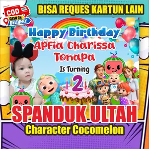 Spanduk Ulang Tahun Tema Cocomelon / Banner Happy Birthday / Backdrop untuk acara Ulang tahun anak untuk Buah hati anda