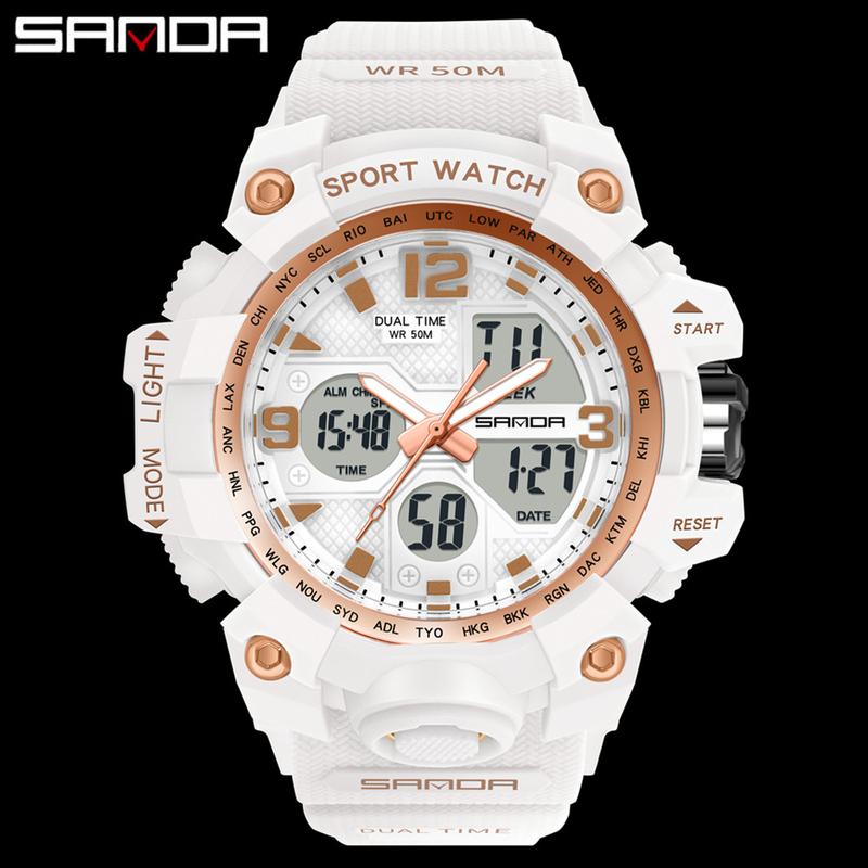 Đồng Hồ Nữ, Thương Hiệu Hàng Đầu SANDA, Sang Trọng, Phong Cách Thường Ngày Đồng Hồ Thạch Anh Kỹ Thuật Số Led, Thời Trang, Không Thấm Nước, Thích Hợp Cho Các Môn Thể Thao Ngoài Trời, Đồng Hồ Đeo Tay, Dành Cho Nữ