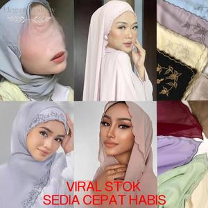 Tudung Chiffon Bersulam Melayu Baru, Berlapis-lapis, Berumbai, Warna Solid, Tahan Minyak, Tahan Nyamuk, Tudung Bernafas, Tudung Klasik Berhias Bunga dan Manik, Tudung Pelindung Matahari Harian, Selendang Saree, Bawal Voile.