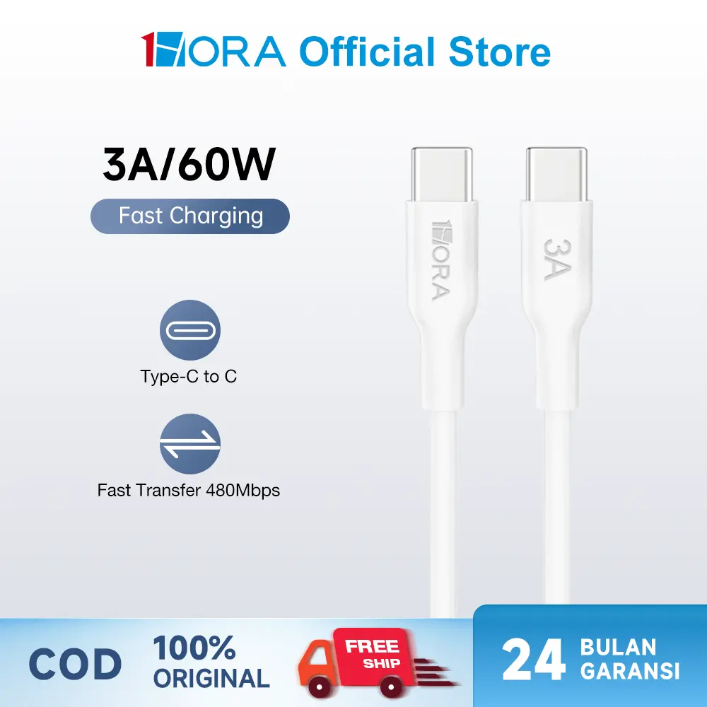 1HORA 60W Kabel Data CAB252 Type C to Type C Fast Charging Original 100% Charger Panjang