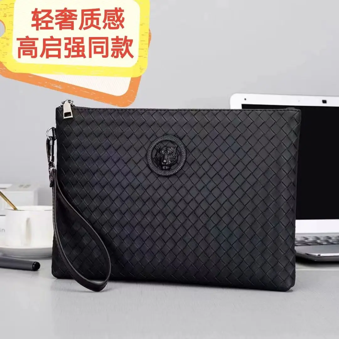 2023 Woven Pattern Men's Clutch Casual Portable Briefcase High-End Entry Lux Handbag Men's Envelope Package Mobile Phone