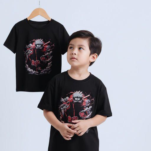 kaos anak warna hitam Naruto Akatsuki bahan tebal adem Fashion