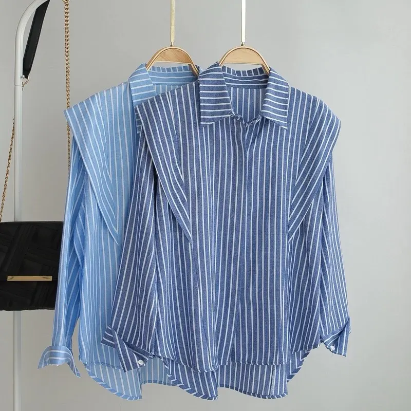 Kemeja salur stripe korean style Size L XL pakaian wanita terbaru| tyile wanita kekeinian | atasan wanita trand masakini | bisa cod blouse ruffle 1