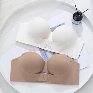 Áo Ngực Không Dây, Dày Dặn, Ngực Nhỏ Gather, Chống Trượt, Khóa Trước, Không Dây, Thích Hợp Cho Ngực Tròn, Một Vai, Đồ Mặc Trong Không Đường May, Cúp Lòng Bàn Tay