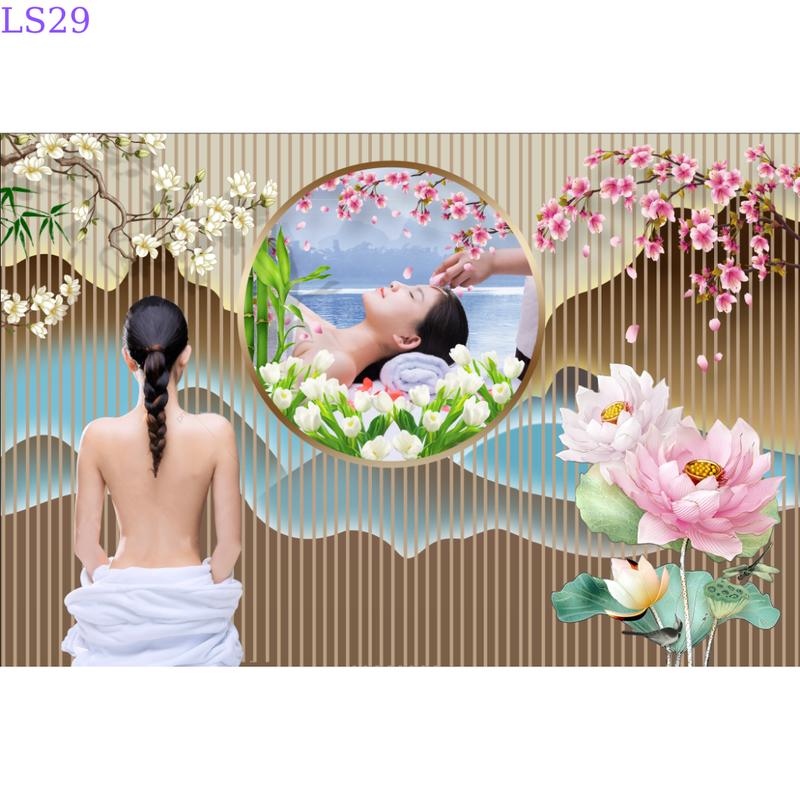  Tranh 3D dán tường trang trí spa dưỡng sinh in vải lụa   in theo yêu cầu  