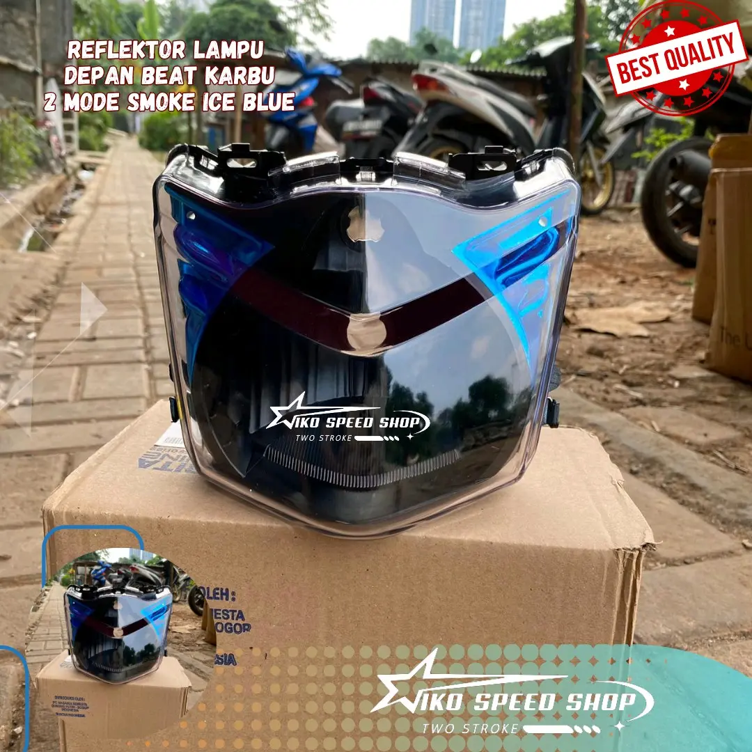Reflektor lampu beat karbu modif 2 mode smoke ice blue